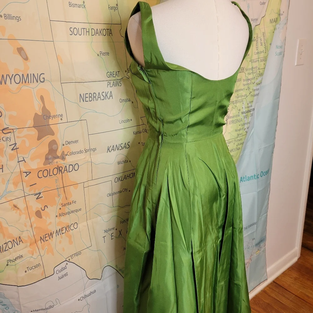 Vintage 1950s Green Evening Gown Womens Formal Full Length Dress - Picture 9 of 16